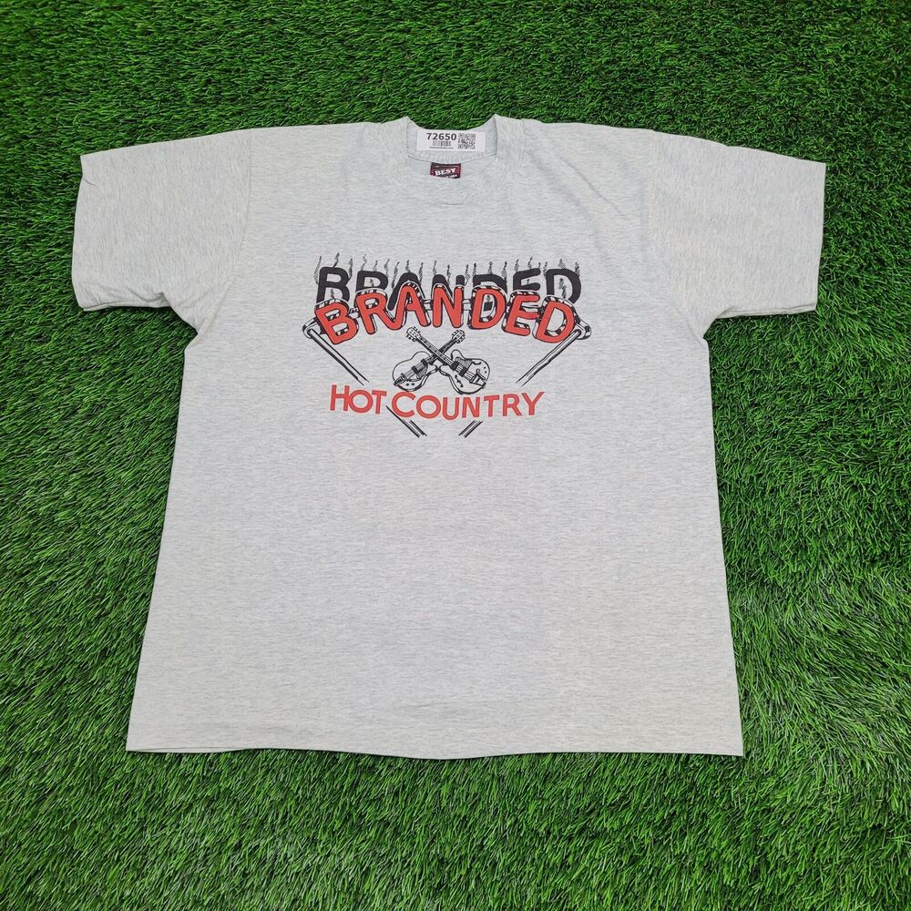 Vintage 90s Fruit-Of-The-Loom Guitar Shirt Large 21x25 Gray